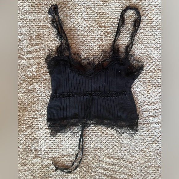 Emilio Pucci Black Lace Trim Ribbed Tank Top - Picture 1 of 3